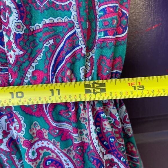 Vintage 80’s Square Dancing Paisley Print Dress Green and Dark Pink With Lace - Picture 8 of 16